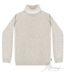 Women's sweater with high polo collar in beige