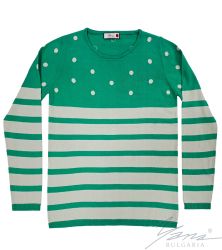 Women's two-tone intarsia sweater "O" neckline green