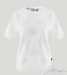 Damenpullover, Halssaum, weis