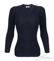 Damenpullover, Halssaum, blau