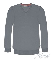 Herrenpullover, V-Ausschnitt, lange Ärmel, grau