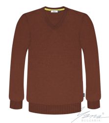 Herrenpullover, V-Ausschnitt, lange Ärmel, braun
