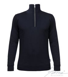 Herrenstrickhemd aus Wolle mit Reißverschluss, dunkelblau