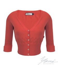 Damen-Strickjacke, 3/4 Ärmel, coral