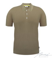Pánska polokošeľa s golierom, krátky rukáv, farba kaki