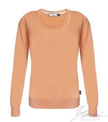 Damenpullover, Halssaum, pfirsich