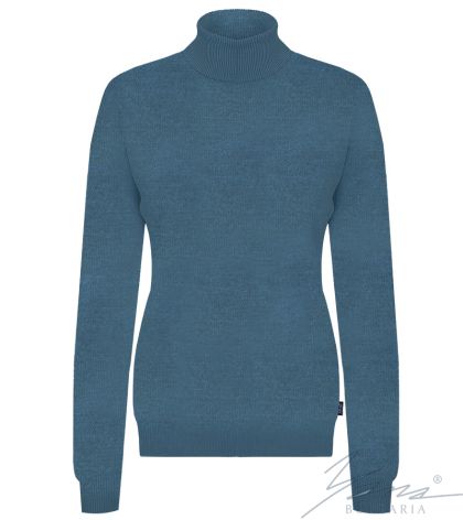Dámsky vlnený sveter s vysokým golierom, petrolejovo modrá