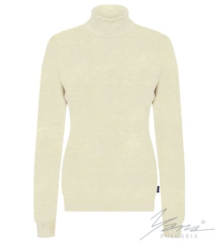 Damen-Wollpullover mit Stehkragen, ecru
