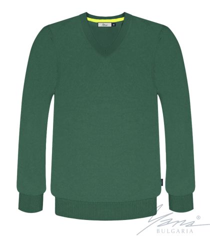 Pánsky sveter s dlhým rukávom s výstrihom do V, zelená