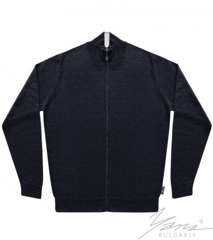 Men’s thin wool full zip cardigan sweater in dark blue 