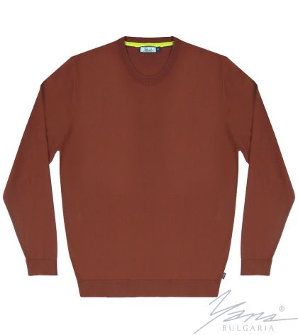 Pánsky sveter s dlhým rukávom a výstrihom hnedá