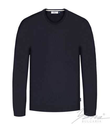 Pánsky hrubý vlnený sveter s okrúhlym výstrihom tmavej farbysyna