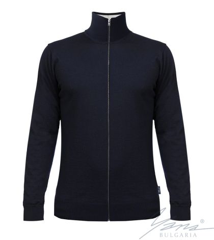 Pánsky tenký vlnený kardigan so zipsom tmavý Modrá