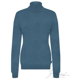 Dámsky vlnený sveter s vysokým golierom, petrolejovo modrá
