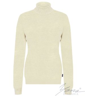 Damen-Wollpullover mit Stehkragen, ecru