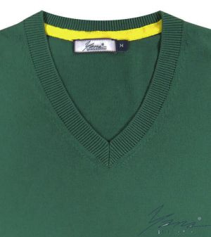 Pánsky sveter s dlhým rukávom s výstrihom do V, zelená