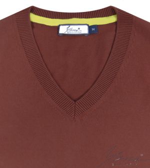 Pánsky sveter s dlhým rukávom s výstrihom do V, hnedá
