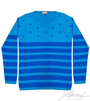 Women's two-tone intarsia sweater "O" neckline blue