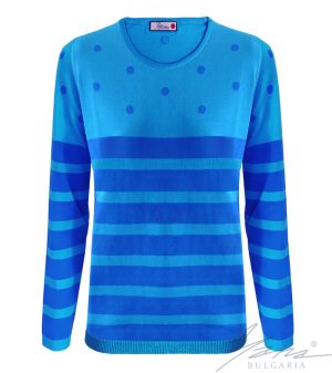 Dámsky dvojfarebný vykladaný sveter do O s výstrihom modrej