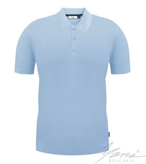 Рубашка мужская с воротником поло, короткий рукав, голубая