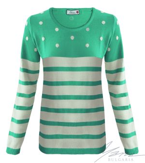 Женский двухцветный свитер с О-образным вырезом, зеленый